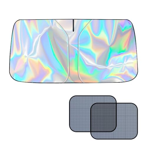 Universal Car Sun Shade for Windshield, Foldable Sun Visor with High Reflective Surface, Blocks UV Rays & Keeps Vehicle Cool, Easy to Use Car Interior Sun Protection Accessory (1 Set, 55" L × 28" W) - color: 1 Set, size: 55" L × 28" W