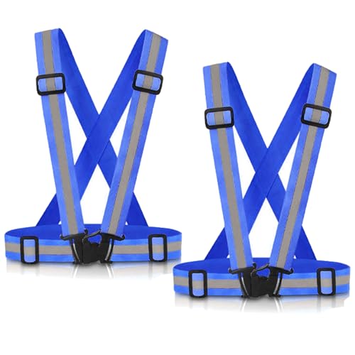 Reflective Vest Running Gear, 2Pack High Visible Safety VES for Cycling Jogging Running Walking, Adjustable for Men Women Kids - color: 2 x Blue