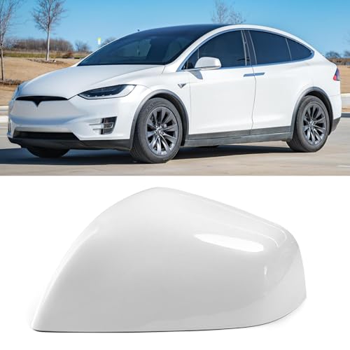 Jaronx Compatible with Tesla Model X Mirror Cover Replacement 2016-2025, Left Driver Side Clip-on Rear View Mirror Cover Cap for Tesla Model X Accessories 1054430-11-D (White) - color: White, size: Left