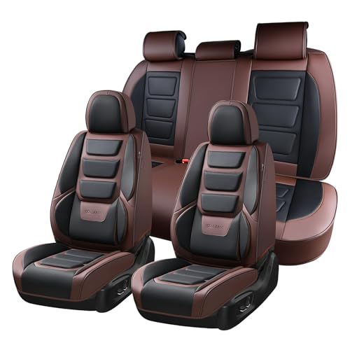 Coverado Car Seat Covers Full Set, Seat Covers for Cars, Front Seat Covers and Back Seat Cover Waterproof Leather Automotive Seat Cover, Universal Car Interior Protectors Cushion for Most Cars - color: Coffee_Black, size: FullSet