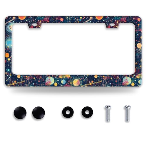 Galaxy Planet License Plate Frame Universe Star License Plate Holder Stainless Steel Funny Auto Accessory Decoration for Women Men 12 x 6 Inch - color: Colorful Galaxy Planet