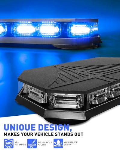 HLauto 406D Rooftop Emergency Strobe Lights Bar, 102 LED Blue Mini Beacon Safety Flashing Warning Traffic Lights Bar w/Magnetic Base for 12-24V Trucks, Construction Vehicles, Snowplow, Cars - color: Blue