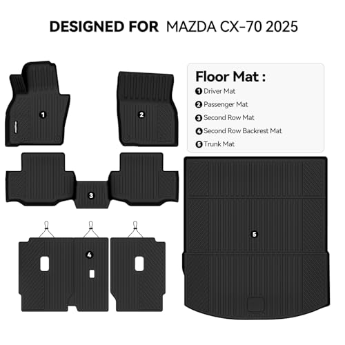 Floor Mats for Mazda CX-70 2025 2026, Trunk Mat and Backrest Mat All Weather TPE Protector for Mazda CX-70 Accessories
