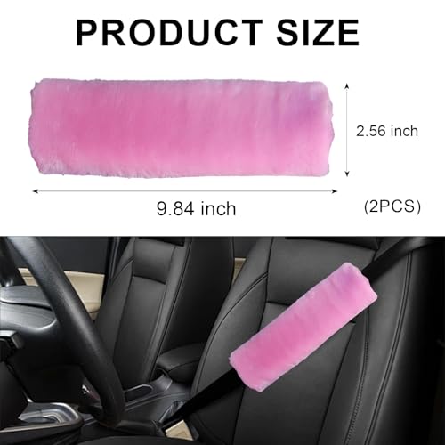 2 Pack Car Seatbelt Covers Shoulder Pad, Soft Faux Sheepskin Seat Belt Shoulder Cover for a Comfortable Driving, Seat Belt Shoulder Strap Covers Helps Protect Your Neck and Shoulder (Pink) - color: Pink