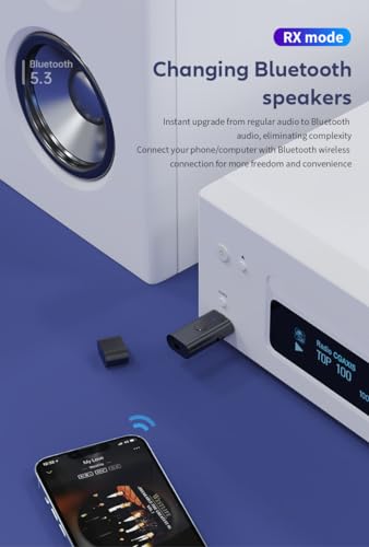 5.3 transceiver 2-in-1 BT Receiver, USB Bluetooth Adapter,Wireless Audio Adapter, Low Latency, Power by USB for PC Home/Car Sound System