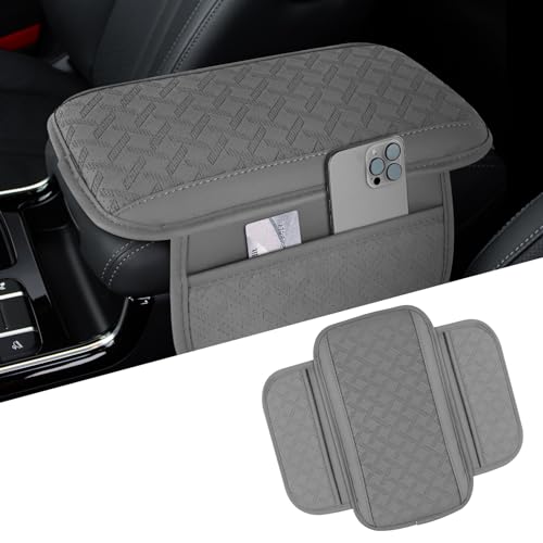 Car Center Console Cover, 12"×7.87" Leather Arm Rest Cover for Car, Comfortable Armrest Seat Box Cushion with Pocket, Armrest Cover Protector Universal Car Interior Accessories (Gray) - color: Gray
