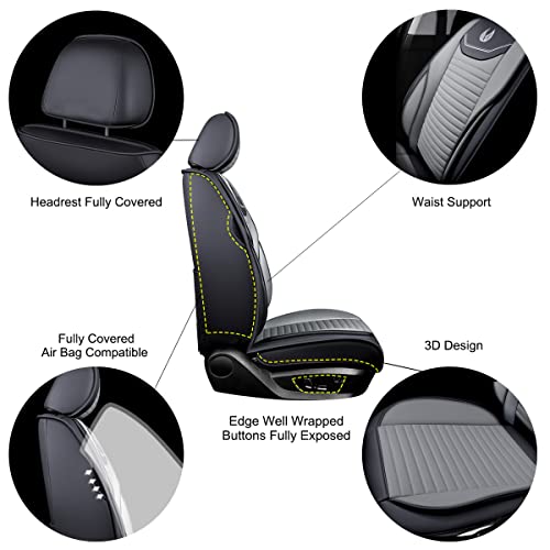 OASIS AUTO Car Seat Covers Full Set Premium Waterproof Full Coverage Faux Leather Luxury Universal Fit for SUV, Sedan, Pick-up Truck, Premium Interior Protectors (OD-008 Gray) - color: Gray