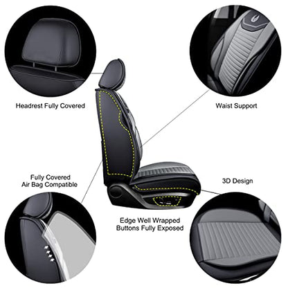 OASIS AUTO Car Seat Covers Full Set Premium Waterproof Full Coverage Faux Leather Luxury Universal Fit for SUV, Sedan, Pick-up Truck, Premium Interior Protectors (OD-008 Gray) - color: Gray