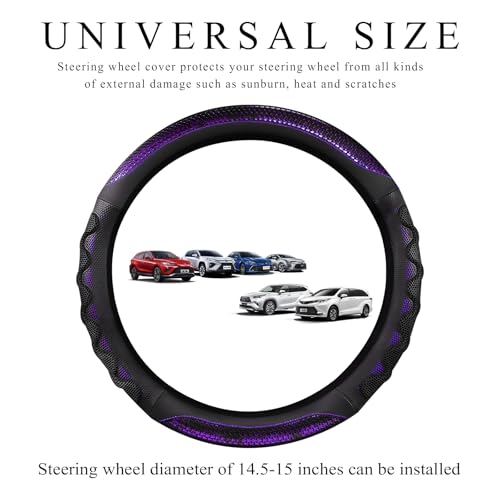 Car Steering Wheel Cover, 15 Inch Anti-Slip Steering Wheel Cover Protector with 3D Honeycomb Design, Universal Steering Wheel Covers for Truck SUV, Car Accessories (Purple, Round Shape) - color: Purple, Round Shape
