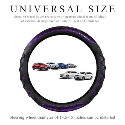 Car Steering Wheel Cover, 15 Inch Anti-Slip Steering Wheel Cover Protector with 3D Honeycomb Design, Universal Steering Wheel Covers for Truck SUV, Car Accessories (Purple, Round Shape) - color: Purple, Round Shape