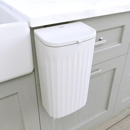 Glad Roomate Under Counter Waste Bin | Space Saving Small Trash Can for Kitchen Cabinet, Bathroom or Office | Dual Lid for Ease of Opening, 12 Liter, White - size: 12l