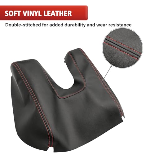 KBH Car Center Console Cover Replacement for Toyota Tundra 2014 2015 2016 2017 2018 2019 2020 2021, Vinyl Leather Armrest Uhpholstery, Anti-Scratch, Black-red Stitch (Leather Part Only) - color: Black-red stitch