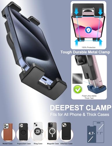 Dashboard Clip Car Phone Holder - [Thick Cases Friendly] 360° Adjustable Dash Clamp Phone Holders for Your Car Mount Accessories for iPhone 17 Pro Max Air 16 15 14 13 12 Plus, Android, All Smartphones