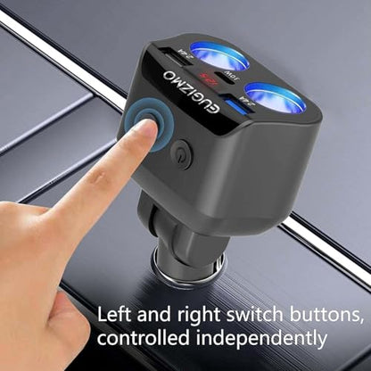 EUGIZMO Dual Car Charger Adapter, 200W Double Cigarette Lighter Adapter Outlet Dual Cigarette Lighter Plug Splitter USB Charger 12V Cigarette Lighter Socket Plug Splitter 2 Socket for Car
