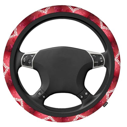 Swono Valentine Steering Wheel Cover, Romantic Red Love Heart Rose Flowers Breathable Auto Car Steering Wheel Cushion Case for Men Universal 15 Inch Steering Wheel Protection - color: Valentine