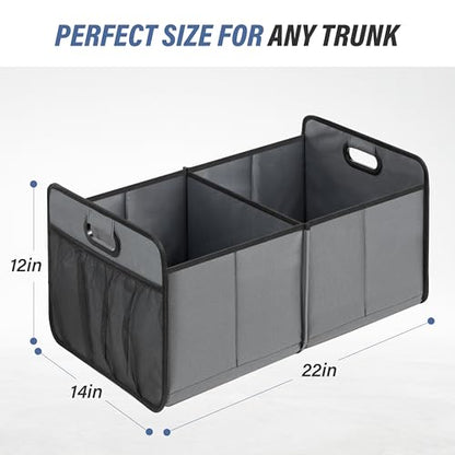 Simple Deluxe Car Trunk Organizer, 2 Compartments Collapsible Trunk Storage, Anti-slip Design, Made of Waterproof 600D Oxford Polyester, Suitable for SUV, Minivan, Truck, Standard Size, Grey