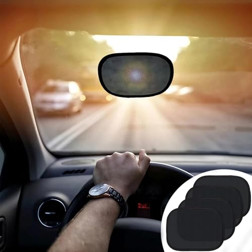 IC ICLOVER Mini Car Sun Shade for Driver (4 Pcs), Static Cling Sun Visor for Safe Driving, Glare Protection/Block Harmful UV Rays/Stray Light, Universal Windshield Sun Shade Fit Sedans, SUV, Truck - color: Black - Mini Size (4Pack)
