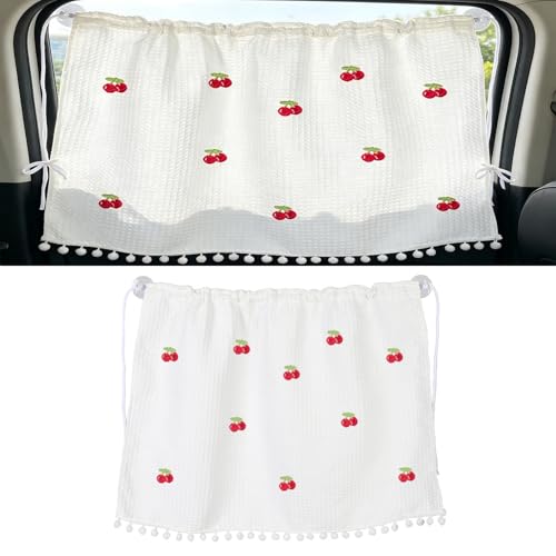 Car Side Window Sun Shade Privacy Curtain for Baby, 25.2"x18.1" Cute Blackout UV Protection Car Window Shades with Suction Cup for Back Seat, Auto Camping Windows Screen Shades (Ten Cherry) - color: Ten Cherry