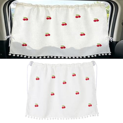 Car Side Window Sun Shade Privacy Curtain for Baby, 25.2"x18.1" Cute Blackout UV Protection Car Window Shades with Suction Cup for Back Seat, Auto Camping Windows Screen Shades (Ten Cherry) - color: Ten Cherry
