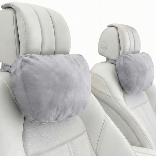 2PCS Car Pillow for Car Neck Pillow for Driving Seat Neck Support Soft Cushion Back Support Head-Rests for Vehicle Sleeping with Elastic Adjustment Strap (Grey, Head) - color: Grey, size: Head