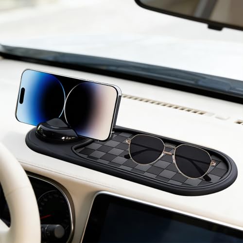 Car Dash Anti-Slip Pad, 3-in-1 Rotatable Dash Non-Slip Mat with Phone Holder & Temporary Parking Number, Multifunctional Dashboard Grip Mat for Key Gadgets, Universal Fit (Gray/Black) - color: Gray/Black