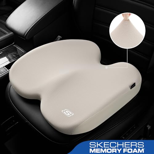 Skechers Seat Cushion, Ergonomic Memory Foam Cushion for Long Sitting Hours on Office & Home Chair, Car Seat Cushion for Sciatica, Coccyx Cushion,Beige - color: Beige