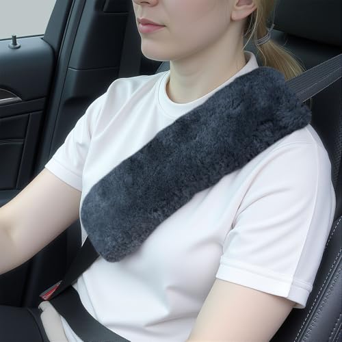 Aegis Cover Sheepskin Seat Belt Cover, Premium Australian Merino Wool Padding, Ultra-Soft & Durability, 0.5" Thick Seat Belt Pads, Universal Fit for Car, Truck, SUV 2Pack (Charcoal) - color: CHARCOAL