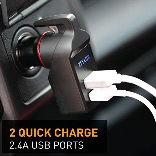 Ztylus Stinger Car Emergency Escape Tool, Spring-Loaded Window Breaker, Car Safety Hammer, Seatbelt Cutter and Window Glass Breaker, USB Car Charger, 2 USB Ports Max 2.4A (Black) - color: Black 1 Pc