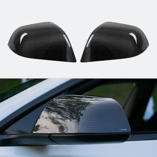 Real Carbon Fiber Side Mirror Cover Compatible with Tesla Model 3 Sedan 2017-2025, T-carbon Rearview Cover Compatible with Tesla Model 3 Exterior Mirror Caps Accessories (Black)