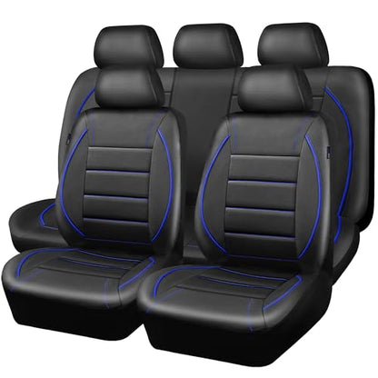 CAR PASS Universal FIT Piping Leather Car Seat Cover, for suvs,Van,Trucks,Airbag Compatible,Inside Zipper Design and Reserved Opening Holes (Full Set, Black and Blue) - color: Blue Black