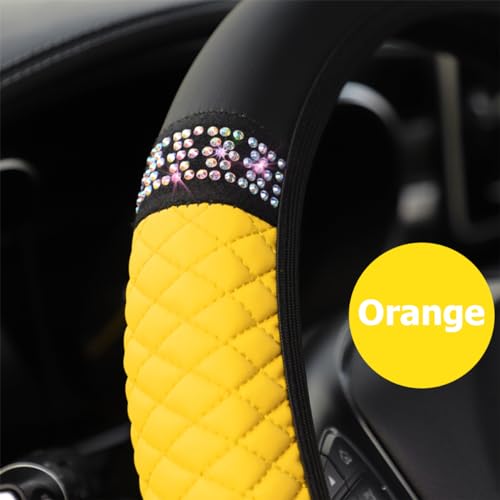 Osilly Bling Car Steering Wheel Cover, 15 Inch Rhinestones Soft Leather Elastic Steering Wheel Protector, Sparkly Crystal Diamond for Women Girls (Yellow) - color: Yellow