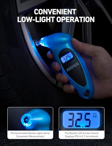 AstroAI Digital Tire Pressure Gauge 0-150PSI Calibrated to ANSI B40.7 +/-1PSI, Accurate in 0.1 Increments, Tire Repair Tools 4 Pressure Measurements for Car Truck with Backlight LCD, Blue - color: Blue