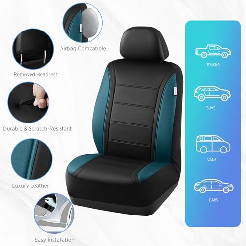 Road Comforts Leather Seat Covers, Breathable Car Seat Covers Front Seat for Men,Airbag Compatible, Automotive Seat Covers Set Universal Fit Most Cars,Vans,Truck,SUV - color: Blue Front