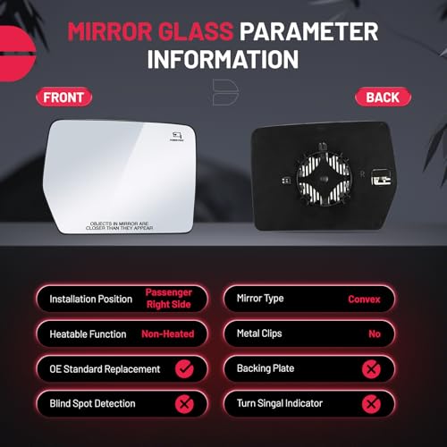 BDFHYK Mirror Glass Compatible with F150 2004-2014 Side View Heated Convex Mirror Glass with Backing Plate, Replaces 4L3Z-17K707-DA, 4L3Z17K707DA, Heated (Right Side) - size: Right Passenger Side, style: 2004-2014 F-150