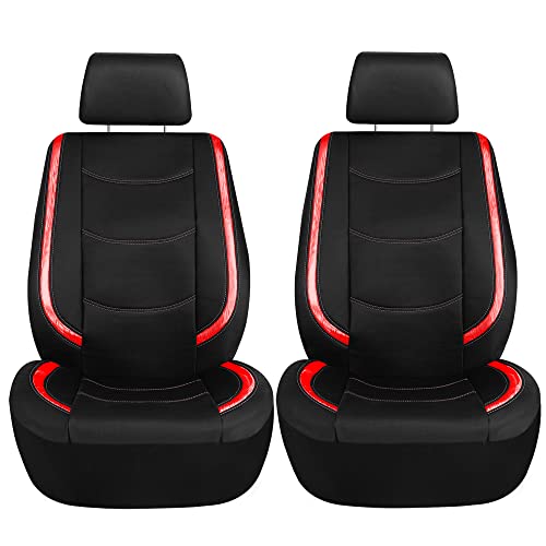 FH Group Full Set Faux Leather Car Seat Covers - Universal Fit, Low Back Front Seat Covers, Airbag Compatible, Split Bench Rear, Seat Cover for SUV, Sedan, Red - color: Red, style: Seat Covers