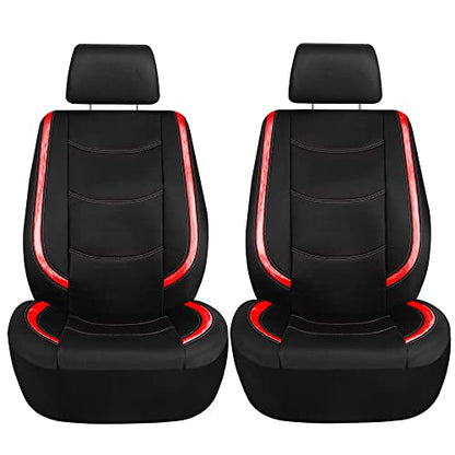 FH Group Full Set Faux Leather Car Seat Covers - Universal Fit, Low Back Front Seat Covers, Airbag Compatible, Split Bench Rear, Seat Cover for SUV, Sedan, Red - color: Red, style: Seat Covers