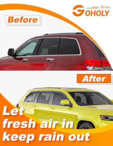 6-pcs Low-Profile Window Rain Guard for 2011-2021 Jeep Grand Cherokee Rain Guards Side Window Visors Extra-Thick Vent Visor Window Deflectors Tape-on Vent Shades Car Accessories - size: Fit for 2011-2021 Jeep Grand Cherokee