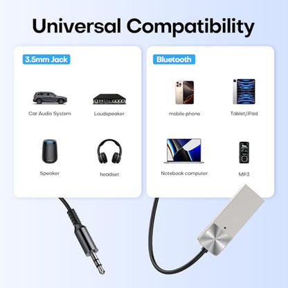 GLOBELEC Aux to Bluetooth 5.3 Adapter,USB-3.5mm Aux Audio Adapter Receiver with Built-in Mic for Hands-Free Calls,Plug and Play Bluetooth Receiver,Compatible with Car Speaker and Home Audio - size: T03