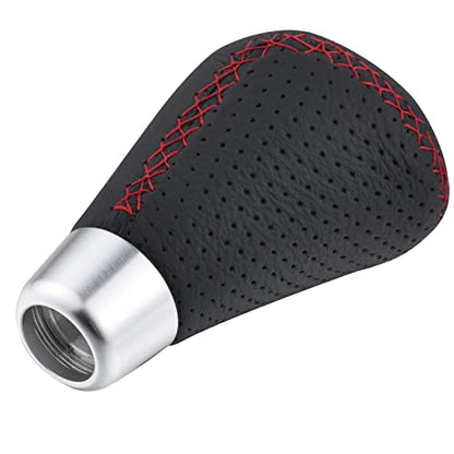 Shifter Knobs 5 Speed Car Gear Stick Leather Shifter Lever Handle Fit Most Manual Vehicle, Black Leather - color: Black with red stitching