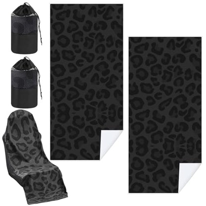 Hahafelt 2 Pack Car Seat Towel Covers with Storage Bag, 63 x 32 Inch Universal Non Slip Waterproof Sweat Protector for Car Truck, Gym Swimming Running, Machine Washable (Black Leopard) - style: Black Leopard