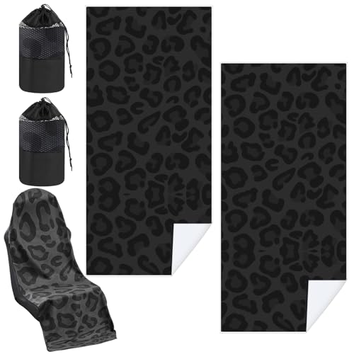 Hahafelt 2 Pack Car Seat Towel Covers with Storage Bag, 63 x 32 Inch Universal Non Slip Waterproof Sweat Protector for Car Truck, Gym Swimming Running, Machine Washable (Black Leopard) - style: Black Leopard