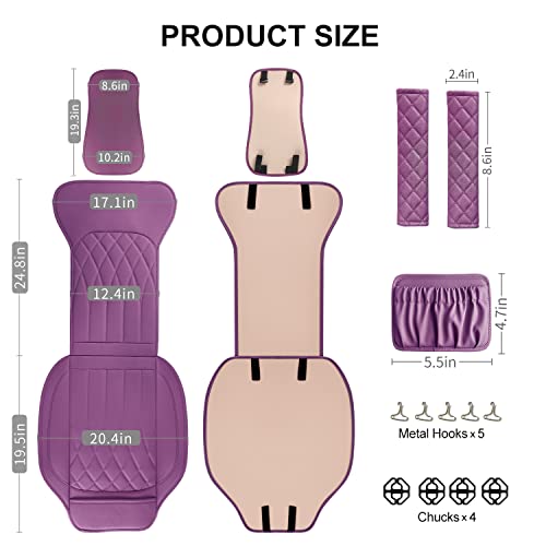 BEITK 2 Pack Leather Front Car Seat Covers, Universal Sideless Car Seat Protectors with Storage Pocket and Seat Belt Pads, Waterproof Automotive Seat Cover for Cars Trucks SUV(Purple) - color: front pair purple