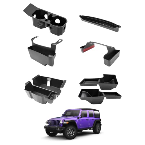 Center Console Organizer for 2018-2023 Jeep Wrangler JL 4XE Console Cup Holder Organizer Trunk Storage Tray Hanging Armrest Storage Box for Wrangler Accessories(18-23 6-Piece, Not Gladiator) - color: 18-23 6PCS Center Console Organizer
