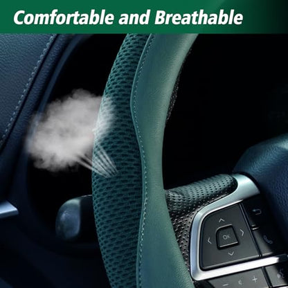 ZHOL Green Steering Wheel Cover,Soft Microfiber Leather,Non-Slip and Breathable Car Steering Wheel Cover for All Season,Universal Fit for 15 Inch - color: Green