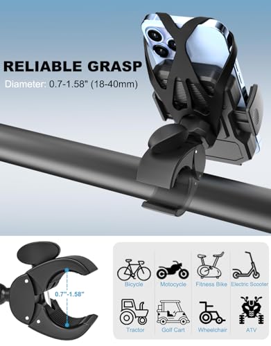 Tractor Phone Clamp Mount, [Upgraded Secure Tether] Stable Cellphone Clip for Forklift/Farming Machine, Front Loader Clip Holder for iPhone 16 15 14, Galaxy S25 S24, 4-7" Phone with Thick Case