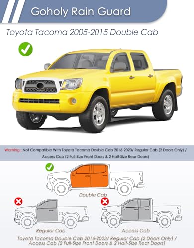Extra-Thick Window Rain Guard for Toyota Tacoma 2005-2015 Double Cab Rain Guards Tape-on Side Truck Window Visors Low Profile Vent Visor Window Deflectors Vent Shades Car Accessories - size: Fit for 2005-2015 Toyota Tacoma Double Cab
