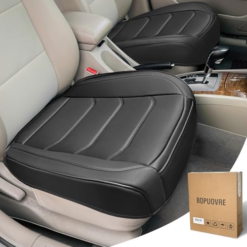 BOPUOVRE Car Seat Cover for Luxury & Comfort - PU Leather, Anti-Slip, Full Wrap Protection with Storage Pocket for Bottom Cushion - Universal Fit for 95% of Vehicles (Black,2 Piece) - color: black, size: 2 Piece