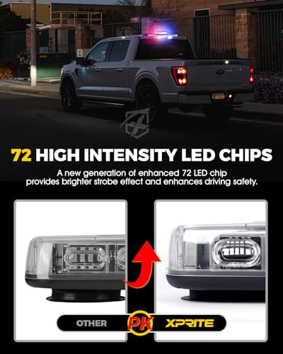 Xprite Upgraded 12" 72LED Rooftop Mini Strobe Lights, Emergency Safety Flashing Beacon Light Bar with Magnetic Base for 12V-24V Construction Vehicles, Trucks, Snow Plow, Postal Car (Mix Red/Blue) - color: Red Blue