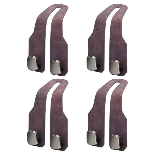 Eadwe Headrest Hooks for Car, 2026 New Car Seat Back Zinc Alloy Double Hook for Purses and Bags,Twinhook Leather Car Headrest Hangers Seat Back Organizers for Travel (Brown*4) - color: Brown*4