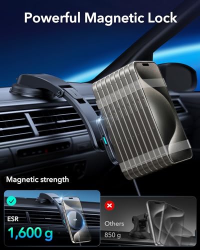 ESR for MagSafe Car Mount Charger, Dashboard Magnetic Wireless Car Charger Mount, Compatible with MagSafe Car Charger, for iPhone 17-12 Series, Galaxy S26/S25, Fast Charging, Car Accessories, Black